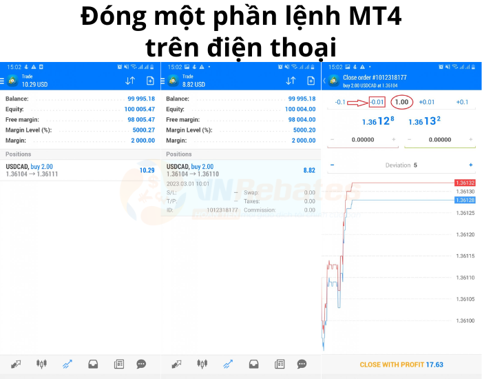 Đóng một phần lệnh MT4 trên điện thoại Android và iOS